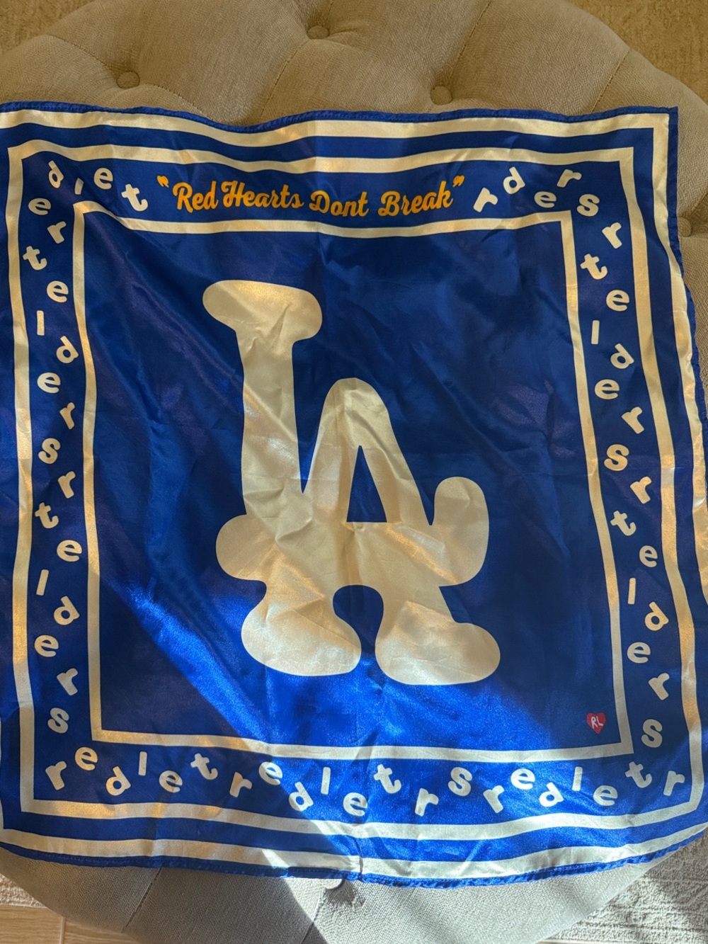 Blue and Cream LA Graphic Silk-Feel Scarf